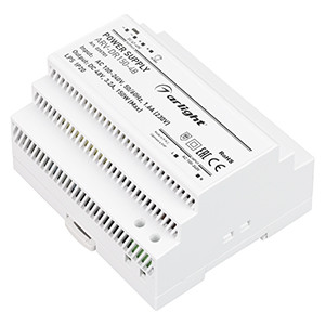 Блок питания ARV-DR150-48 (48V, 3.2A, 150W) 035701, Источник напряжения с гальванической развязкой для светодиодных изделий. Входное напряжение 100-240 VAC. Выходные параметры: 48 В, 3.2 А, 150 Вт. Негерметичный пластиковый корпус IP 20 для установки на DIN-рейку. Габаритные размеры длина 90 мм, ширина 105