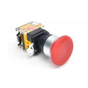 DT22M-ML11/RD, Кнопка управления в сборе, с блокировкой, 24 - 380 VAC / DC, 0,6 - 10 A, без подсветки, грибок, красный, диаметр отверстия: 22 мм, металлическая обойма кнопки