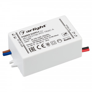Блок питания ARJ-KE21700-PFC-TRIAC-A (15W, 700mA) 028281, Диммируемый источник тока по стандарту TRIAC с гальванической развязкой для светильников и мощных светодиодов. Входное напряжение 220-240 VAC. Выходные параметры: 13-21 В, 700 mА, 15 Вт. Встроенный PFC >0,92. Негерметичный пластиковый корпус IP 44. Габари