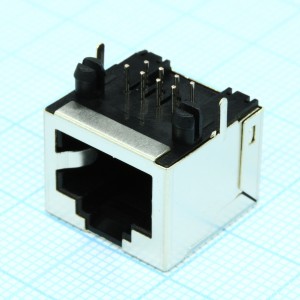 TRJE101DNL, Разъем экран. "гнездо" RJ-45, без светодиодов, без лепестков, от - 40 до + 85 гр.C, прямой угол на плату, Lкорп. = 15.8 мм