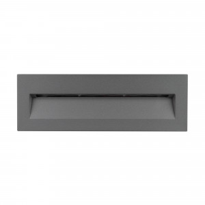Светильник LTD-TRAIL-S226x76-8W Warm3000 (GR, 65 deg, 230V) 029964, Светодиодный встраиваемый прямоугольный светильник для стен, лестниц, 8Вт. Цвет ТЕПЛЫЙ БЕЛЫЙ 3000K, св.поток 330лм, CRI(Ra)>80, угол 65°, асимметричный свет. Размер 226x76x54мм (закладная часть 214x69x70мм). Влагозащищенный корпус IP65, алюминий серый