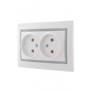 Розетка 2-м СП Mira 16А IP20 без заземл. с сер. вставкой керамика бел. 701-0215-128