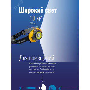 Фонарь налобный 3Вт COB LED 3 режима работы питание 3хAAA KocH103COBLED