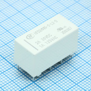 HFD2/005-S-L2-D, Сигнальное реле две контактных группы на переключение 1А/125VAC AgNi+Au две катушки 5В монтаж в отверстие