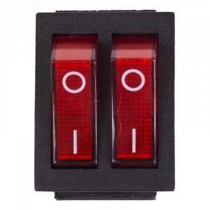 RWB-511 красный, Выключатель клавишный двойной с подсветкой ON-OFF (6c) 15А 250В
