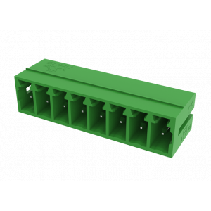 Вилочный разъем на плату MC-PA3.5H03-L-0002, Вилочный разъем, горизонтальный, на плату, шаг: 3.5 мм, 3 полюса, фиксация на плате пайкой, исполнение: 160V, 8A, цвет: зеленый