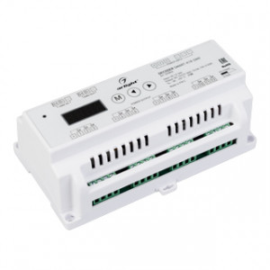 Декодер SMART-K18-DMX (12-36V, 12x5A) 023826, Декодер DMX512 для трансляции DMX512 сигнала ШИМ(PWM) устройствам. Питание 12-36VDC. 12 каналов, ток нагрузки 12x5A, мощность нагрузки 720-1440-2160W. Входной сигнал DMX512, выходной сигнал ШИМ(PWM). Цифровой дисплей на корпусе, адрес устанавливается с по
