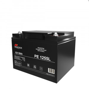 PE1255L, Аккумулятор свинцово-кислотный 12V 55Ah, размер 228х138х212мм, крепление под болт М6, срок службы 10 лет