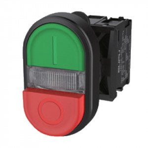 Селекторный переключатель (зел/красн) TS2510-0MM21-R10, Двухпозиционный кнопочный переключатель (плоский верх/выпуклый низ), плоский верх/выпуклый низ, без подсветки, пластиковое переднее кольцо, с плавным нажатием, с контактной группой 1NO, размер головки кнопки 29,5 мм * 49,4 мм, диаметр посадочного отверсти