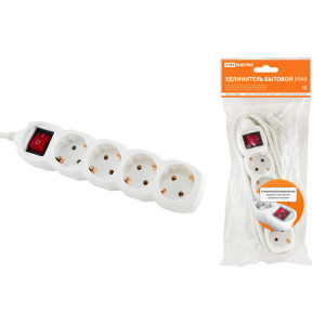 Удлинитель бытовой У04В выключатель, 4 гнезда, 1,5метра, с заземлением, ПВС 3х1мм2 16А/250В SQ1303-0110