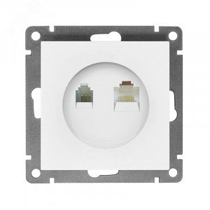 Розетка компьютерная+телефонная UNIVersal серия Афина, с/у, 1А, RJ45, RJ12, белая (еврослот), механизм A0052