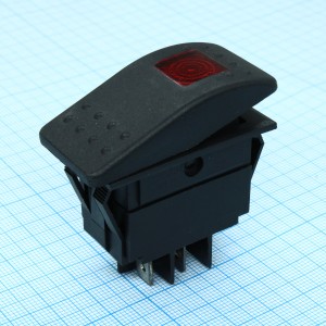 RK1-06N-250V красный, Выключатель клавишный ON-OFF с подсветкой (4c) 6А 250В
