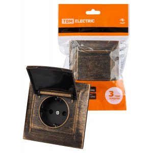 Розетка 2П+З 16А 250В IP44 с защ. шт. с крышкой старинная бронза "Лама" SQ1815-0755