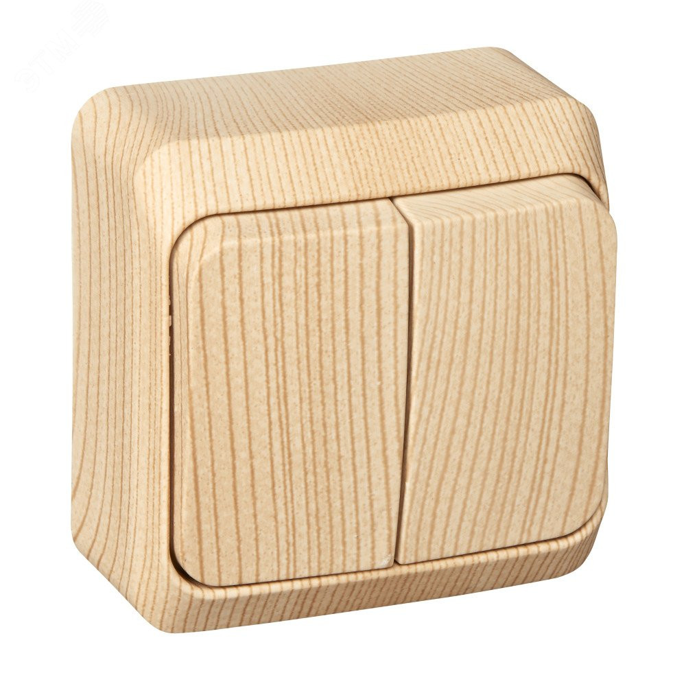 Изображение товара Выключатель 2-кл. ОП Этюд Дача 10А IP20 сосна SE BA10-002D