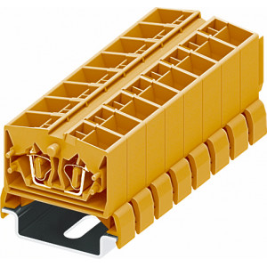 Проходная клемма (MINI) 254382, Проходная клемма, MINI, верхний подвод кабеля, 4 точки подключения, тип фиксации провода: пружинный, номинальное сечение: 2,5 мм кв., 24A, 800V, ширина: 10 мм, цвет: оранжевый, тип монтажа: DIN35