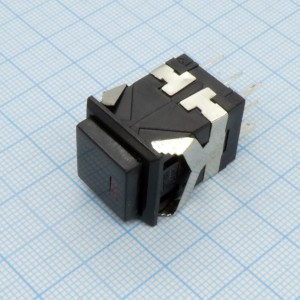DS PS-22 ФЧЧ, кнопка с фиксацией, 2 группы контактов на переключение, 250V 3A, черный корпус, черная клавиша,подсветка красный светодиод