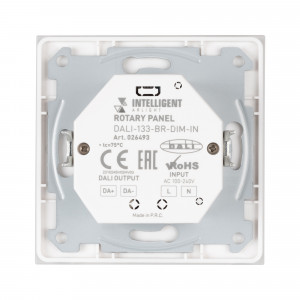 INTELLIGENT ARLIGHT Роторная панель DALI-133-BR-DIM-IN (BUS, 230V) 026493, Встраиваемая роторная панель с выходом DALI. Установки адреса нет (Broadcast). Питание 100-240 VAC, встроенный источник тока для DALI-линии (выход 125 mA). До 32 устройств DALI. Настраиваемый режим ограничения минимальной яркости.