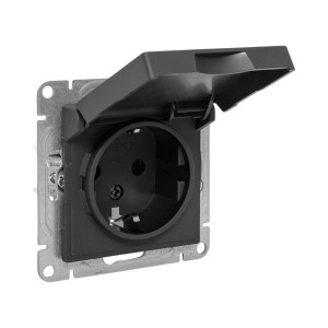 Механизм розетки, 16А, IP44, с заземлением, со шторками, c крышкой, ч-рный Эпика EKF UP1-SOB-111-44