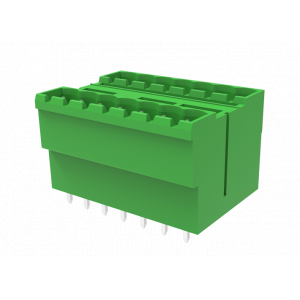 Вилочный разъем на плату MC-DPA5.08V02-0002, Вилочный разъем, 2 этажа, вертикальный, на плату, шаг: 5.08 мм, 2x2 полюса, фиксация на плате пайкой, исполнение: стандартное, 320V, 10A, цвет: зеленый