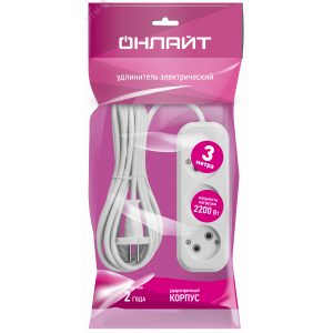 Удлинитель бытовой OPE-S-03-300-X-2x1 без заземления 3 розетки 3м ПВС 2х1 2200 Вт 33273