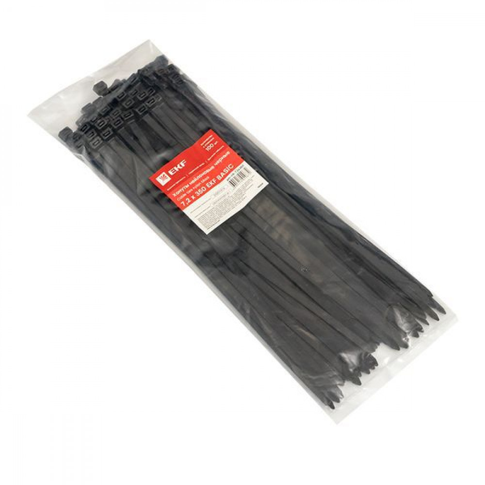 Изображение товара Хомут нейлоновый черный 7,2х350 мм (100 шт.) EKF кабельные стяжки