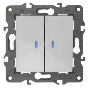 14-1105-01 Выключатель двойной с подсветкой, 10АХ-250В, IP20, Elegance, белый (10/100/3500) Б0034237