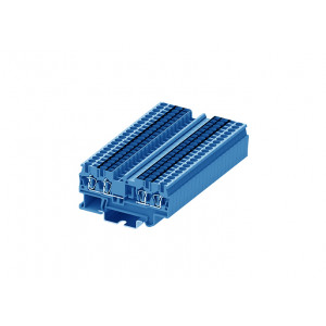 Проходная клемма TC2.5-2X2-BU, Проходная клемма, с разрывом цепи, 2 x 2 точки подключения, тип фиксации провода: пружинный, номинальное сечение: 2,5 мм кв., 24A, 800V, ширина: 5,2 мм, цвет: синий, тип монтажа: DIN35
