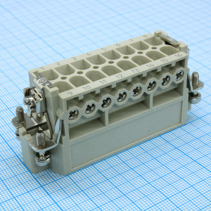 Вилочная контактная вставка DA-016-M, Вилочная контактная вставка, винтовая фиксация, 16 полюсов + PE, типоразмер 16A, 250V, 16A, сечение обслуживаемых проводников 0,75-2,5 мм кв, тип покрытия контактов: серебро