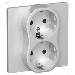 FLITE Розетка 2-местная с заземлением с защитными шторками безвинтовое крепление 16А в сборе РСш12-1-К-ФлА алюминий IEK FI-R24C-16-1-K47