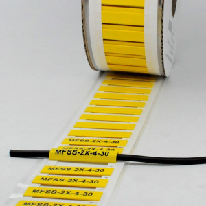 Маркер плоский MFSS-2X-4-30-Y, Маркер термоусадочный, для маркировки и изоляции проводов и кабелей, длина 30 мм, диаметр провода: 4 - 2 мм, цвет желтый, для принтера: RT200, RT230, в упаковке 900 маркеров