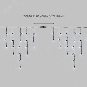 Гирлянда Айсикл (бахрома) светодиодный, 4,8 х 0,6 м, черный провод, 230 В, диоды белые, 176 LED 255-135