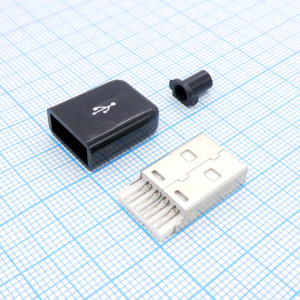 USB AM черный пластиковый кожух, USB AM черный