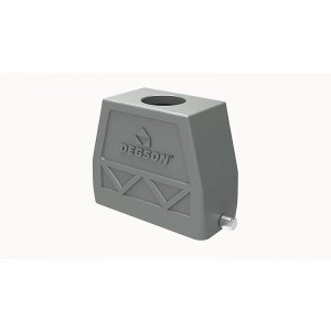 Крышка разъема D16B-TEH-2g-M32, Крышка разъема на кабель, типоразмер 16B, высокое исполнение, без уплотнителя, 1 отверстие с резьбой для кабельных вводов M32x1,5, с верхним расположением, без защелки (упоры под одну защелку), материал корпуса: алюминиевый сплав