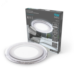 Светильник светодиодный ДВО 9 Вт 4000К 540 лм 220-240В IP20 D144х31мм монт d110мм Алюминий 2 режима работы фоновая подсветка Bubbles Gauss BL317