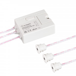 ИК-датчик SR-PRIME-IN-S80-WH (12-24V, 96-192W, DOOR/HAND) 036165, Выключатель для светодиодной ленты 12-24 В. Питание/рабочее напряжение DC 12-24 В, максимальный ток 8 A на канал, 1 канал, максимальная мощность 96-192 Вт. Переключение режимов срабатывания DOOR-HAND. Для дверей, расстояние срабатывания от 0.5 до 10 см