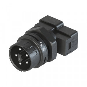 Вилочный разъем в панель RST16I5 S D03 MSW, Вилочный разъем в панель, М20, 5 полюсов, тип фиксации провода: MOLA, номинальные характеристики: 250V, 16A, цвет корпуса: черный, цвет контактной вставки: черный, серия RST MINI