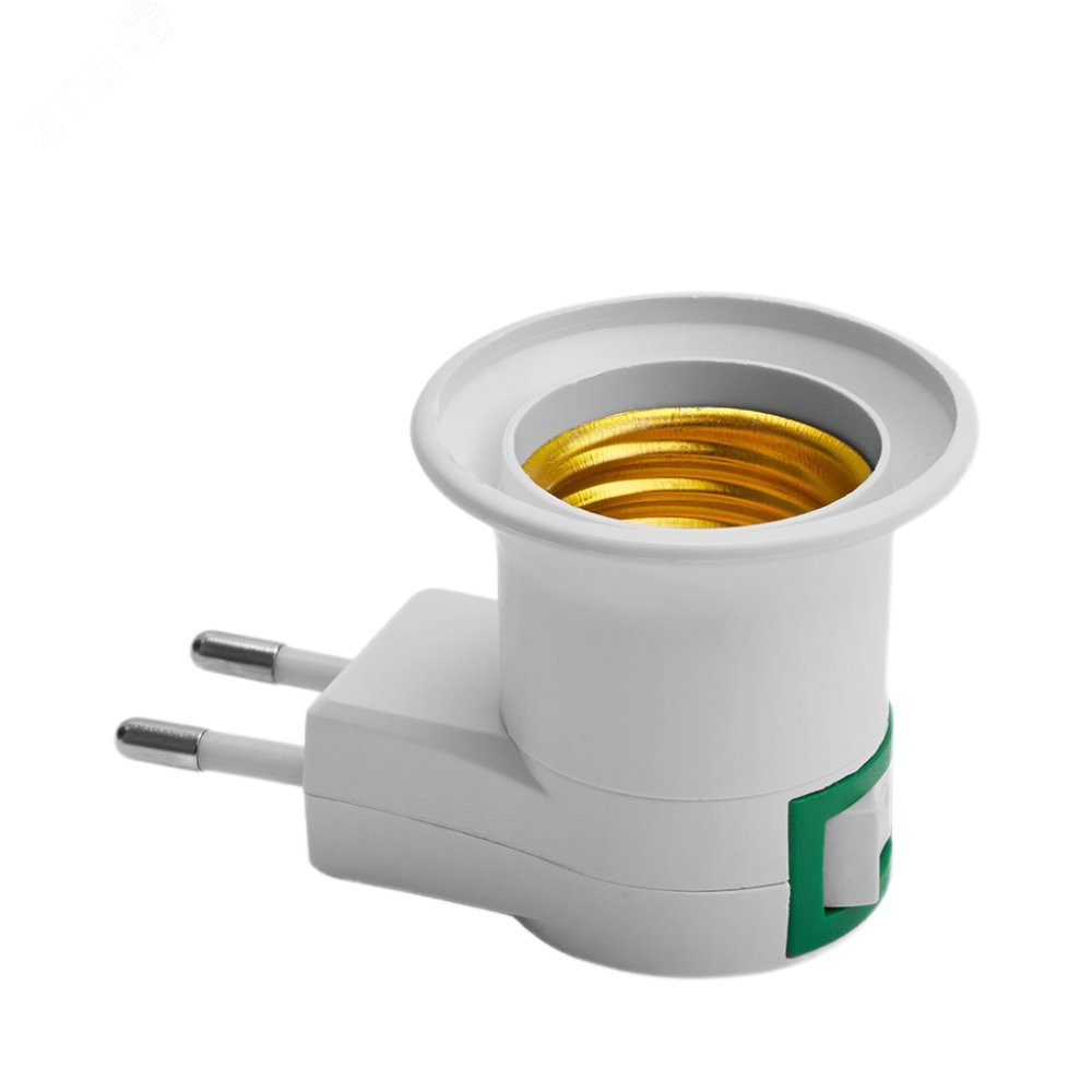 Изображение товара Патрон-переходник с Е27 на розетку с выключателем белый 41039