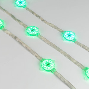 Модуль управляемый VISOR-DMX-5060-6-24V RGB 120deg (D40x12mm, 1.5W, IP68) 029188, Управляемый светодиодный модуль DMX с держателем, RGB, микросхема TM512AС, напряжение 24 В, мощность 1.5 Вт, 6 светодиодов SMD 5060, угол 120°. Создание медиафасадов. 20 шт на цепочке, 2 цепочки в пакете, расстояние между центрами модулей 240 мм, длина пр