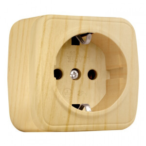 Розетка 1-местная ОП Минск 16А с заземлением светлое дерево EGR16-028-30