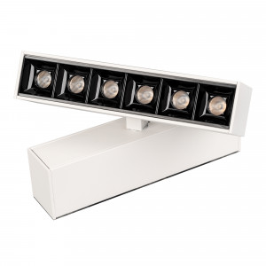 Светильник MAG-LASER-FOLD-45-S160-6W Warm3000 (WH, 15 deg, 24V) 026968, Светильник поворотный для магнитных треков шириной 45мм, 6Вт. Цвет свечения ТЕПЛЫЙ 3000K, световой поток 400лм, угол 15°, CRI>90. Корпус прямоугольный, металл, цвет белый, IP20. Размеры LxWxH 163x35x92.5мм. Входное напряжение DC24V, мощность 6Вт. Драйвер