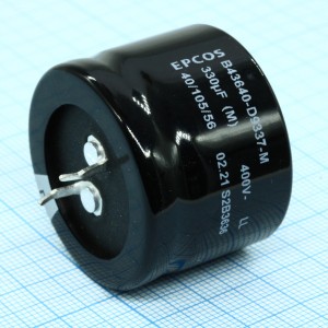 B43640D9337M000, Конденсатор алюминиевый  электролитический 400В 330мкФ ±20% (35 X 25мм) защелкиваемые выводы 10мм 0.33Ом 1200мА 2000час 105°С россыпь