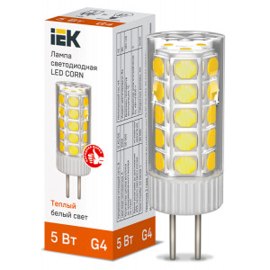 Лампа LED CORN капсула 5Вт 12В 3000К керамика G4 IEK (кр.10шт) [LLE-CORN-5-012-30-G4]