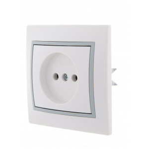 Розетка 1-м СП Mira 16А IP20 без заземл. с сер. вставкой керамика бел. 701-0215-121