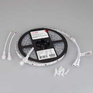Лента герметичная SPI-PFS-B60-12mm 12V RGB-PX3 (14.4W/m, IP68, 5060, 5m) 026155(3), Герметичная лента SPI «Бегущий огонь» с микросхемой 16703, IP68 - полная силиконовая экструзия, со СКОТЧЕМ 3M на обрат. стороне. Рекоменд-ся подводка пит-я с 2 сторон ленты. Длина 5м, 300шт LED RGB 5060, 20 pixel/m (1 pixel = 3 LED)