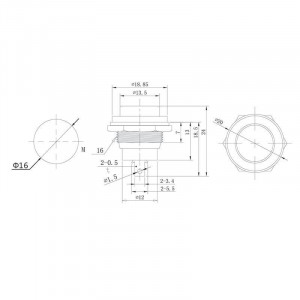 RWD-306 черный, Кнопка без фиксации 2А 250В (ON)-OFF круглая М16