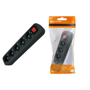 Колодка розеточная 5 гнезд 2П+3 с выключателем16А 250В черная SQ1806-0137