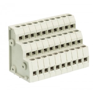 Клемма Wiecon 8195 D/ 10/ 30 OB, Клемма, 3 этажа, горизонтальный подвод кабеля, на плату, шаг: 5.0 мм, 30 полюсов, фиксация провода винтовая, исполнение: без маркировки, 300V, 10A, цвет: серый