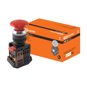 Кнопка ANE-22 "Грибок"с фиксацией красный d22мм неон/230В 1з+1р SQ0704-0019