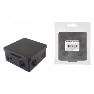 Распаячная коробка ОП 100х100х55мм, крышка, IP54, 8вх., черная, инд. штрихкод SQ1401-0913