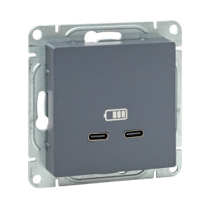 Механизм розетки USB-C - 2шт, графит Эпика EKF UP1-SOG-2USBC